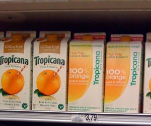 Original and now new again Tropicana packaging on the left, new but now old generic branding on the right.
